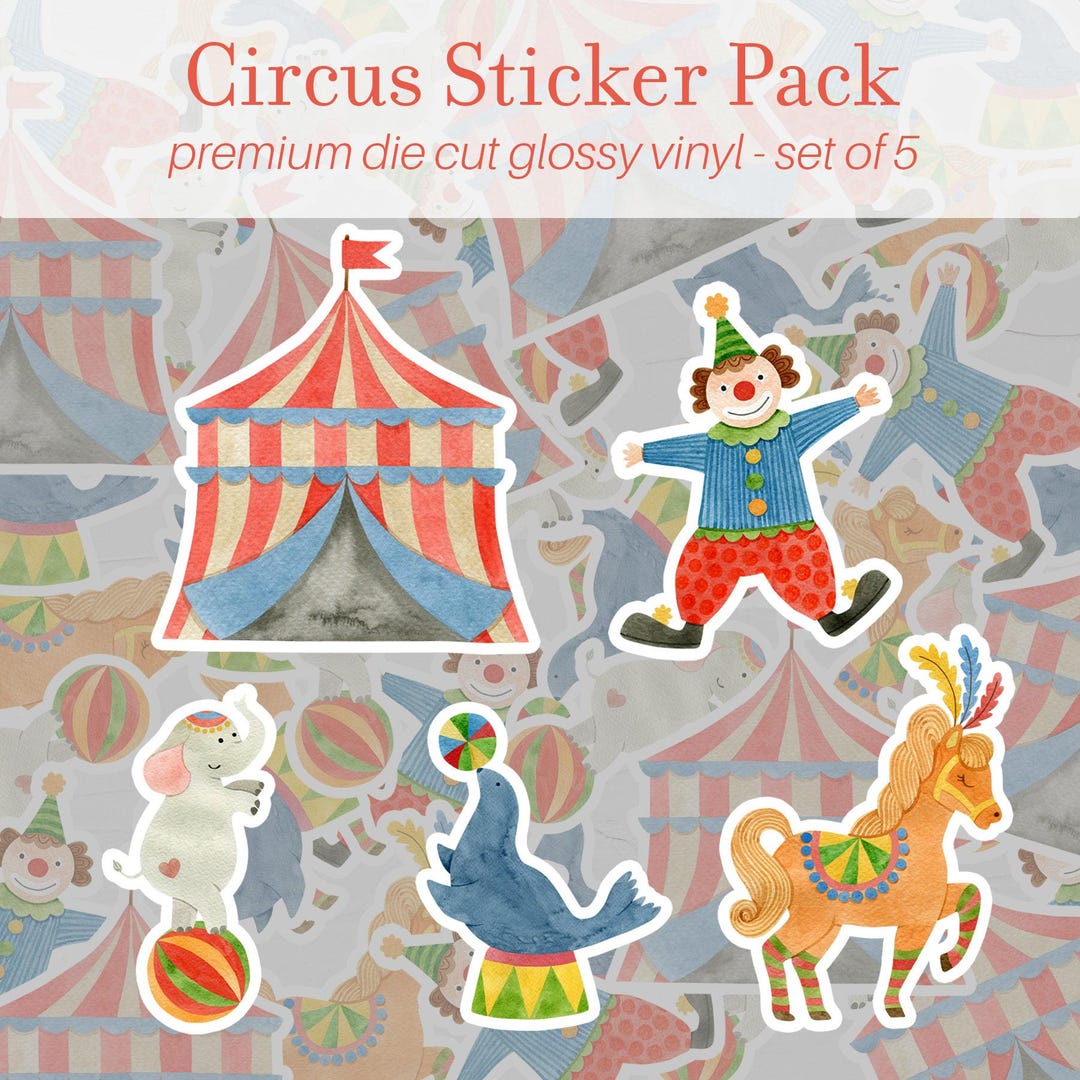 Pantomime Stickers Circus Sticker Pack of 5, Vinyl Stickers, Circus Stickers, Vintage ...