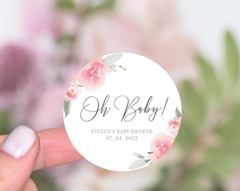 Stickers personnalisés baby shower, Stickers de remerciement Baby Shower Girl, Sticker bougie florale pour baby shower, Stickers cadeau de baby shower
