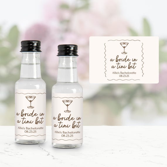A Bride In A Tini Bit, Mini Liquor Bottle Labels, Espresso Martini Bachelorette Party Favors Stickers, Martinis And Bikinis Bachelorette