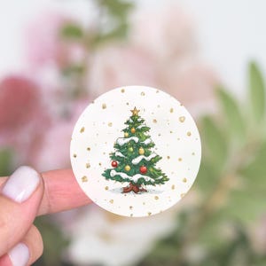 Stickers ronds de Noël, Stickers scellés pour enveloppes de Noël, Stickers cercles arbre de Noël traditionnel, Stickers enveloppes de Noël - CA25