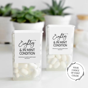80. Geburtstag Party Favor Mint Etiketten, Eighty & In Mint Zustand Aufkleber, Mint Favors Aufkleber, personalisierte Mint Geburtstagsgeschenke Aufkleber