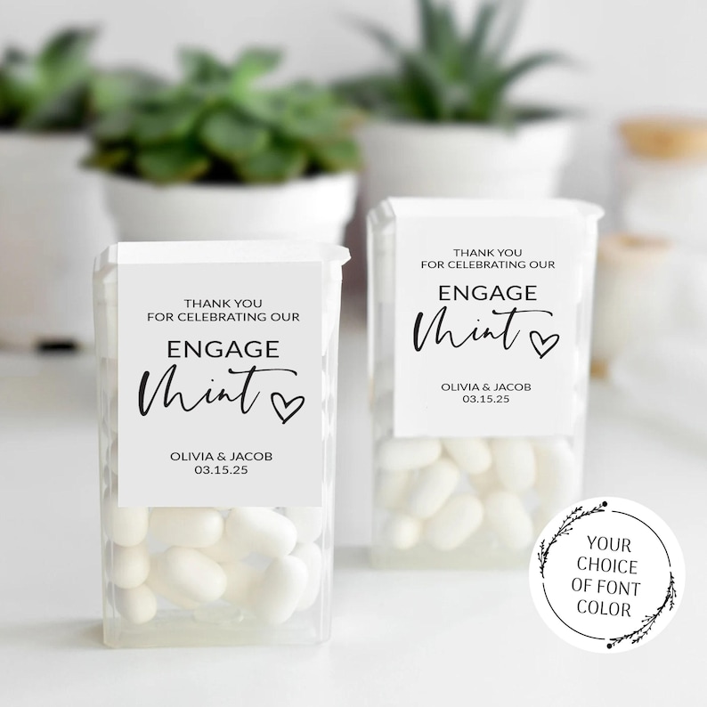 Mint Engagement Party Favors Labels, Vinyl EngageMint Stickers, Custom Mint Favors Stickers, Personalized Mint Engagement Favors Sticker 画像 1