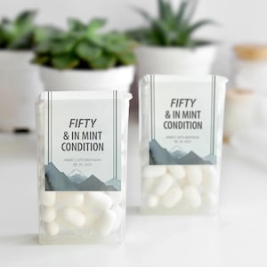 Cinquante autocollants en parfait état, 50e anniversaire sur le thème montagne, étiquettes menthe, cadeaux menthe, cadeaux d'anniversaire menthe personnalisés