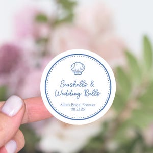 Stickers coquillages et cloches de mariage, cadeaux de douche nuptiale côtière, EVJF esthétique pêcheur, étiquettes de cadeaux de mariage bord de mer