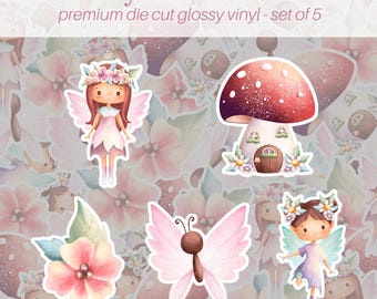 Fairy Sticker Pack of 5, Vinyl Stickers, Flower Fairy Stickers, Woodland Fairies Journal Scrapbooking Diary Laptop Water Bottle Stickers