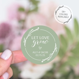 Stickers Let Love Grow, Stickers vinyles de mariage, Étiquettes personnalisées de faveurs de mariage de succulentes, Shower nuptiale, Étiquettes de paquets de graines de mariage