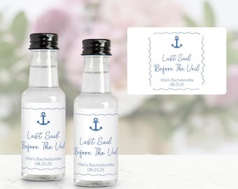Last Sail Before The Veil Bachelorette Mini Liquor Bottle Labels, Coastal Bachelorette Party Favors, Sailing Bach, Cruise Bachelorette
