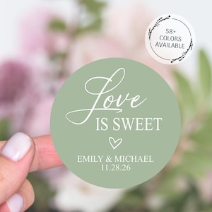 Love Is Sweet Wedding Favor Stickers, Personalized Wedding Candy Favor Labels, Custom Sweet Table Stickers, Dessert Table Decor