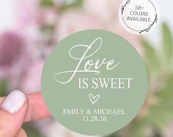 Love Is Sweet bedankstickers bruiloft, gepersonaliseerde bedanklabels bruiloft snoep, aangepaste zoete tafelstickers, decoratie desserttafel