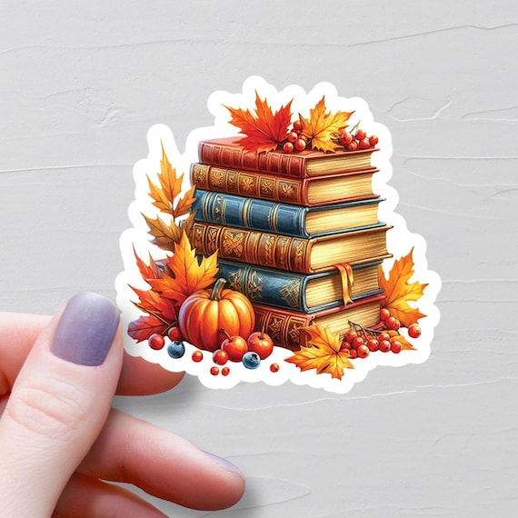 Fall Book Stack Sticker, Vinyl Stickers, Book Lover Gift, Autumn Book Stickers, BookTok Water Bottle Stickers, Bookish Stickers - S502