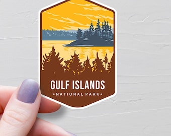 Pegatina del Parque Nacional de las Islas del Golfo, pegatinas de vinilo para viajes, pegatinas de Columbia Británica, regalos turísticos de BC, Canadá, pegatinas para botellas de agua - S692