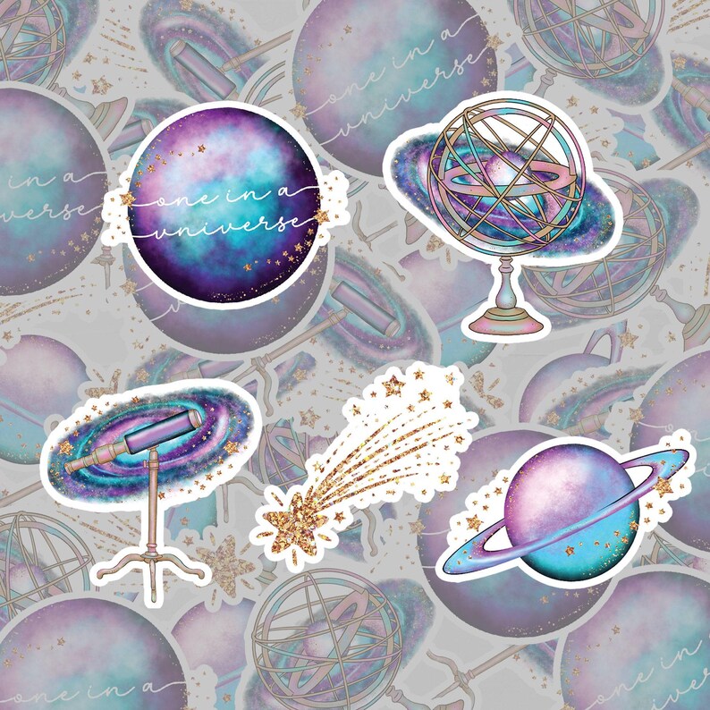 Outer Space Theme Sticker Pack of 5, Vinyl Stickers, Outer Space Stickers, Celestial Galaxy Stickers, Water Bottle Stickers, - SG100 image 8