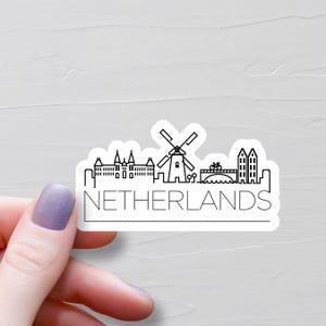 Sticker Pays-Bas, Stickers de voyage en vinyle, Ligne d'horizon de monuments, Souvenir d'Europe, Sticker européen, Sticker bouteille d'eau, Stickers pour ordinateur portable - S1024