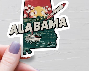 Adesivo Alabama, adesivi in vinile, adesivi da viaggio, adesivo mappa Alabama, decalcomania dello stato dell'Alabama, adesivi per bottiglie d'acqua, adesivi degli stati USA, S429