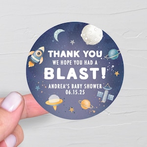 Stickers cadeaux pour baby shower dans l'espace, baby shower avec des astronautes, baby shower sur un autre monde, étiquettes de remerciement lune, planètes, système solaire