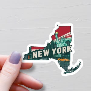 Sticker New York, vinyles autocollants, stickers voyage, Sticker carte de New York, sticker État de New York, stickers bouteille d'eau, New York Tourism, S460