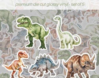Dinosaur Sticker Pack of 5, Vinyl Stickers, Cute Dinosaur Stickers, Dino Stickers, Journal Scrapbooking Laptop Water Bottle Stickers - DS10