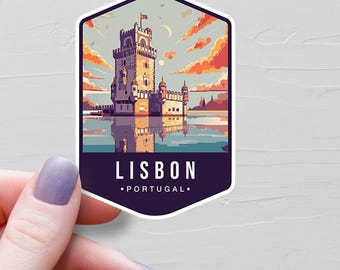 Naklejka Lizbona Portugalia, winylowe naklejki podróżne, naklejka Lizbona, kraj europejski, naklejka na butelkę wody, naklejki na laptopa, prezent pamiątkowy - S778