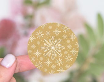 Round Christmas Stickers, Christmas Envelope Seals Sticker, Gold with Snowflakes, Christmas Circle Sticker, Holiday Envelope Sticker - CA103