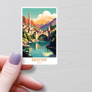 Sticker Mostar, Stickers voyage en vinyle, Stickers Mostar Bosnie, Sticker bouteille d'eau, Sticker pour ordinateur portable, Sticker bagage, Cadeau souvenir, S655