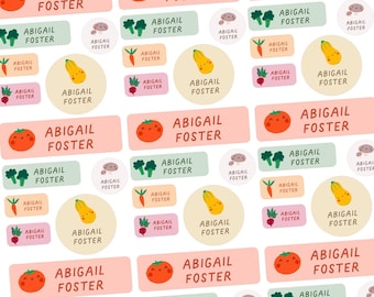 Waterproof Name Labels Vinyl, Cute Veggies Custom Name Labels, School Labels, Daycare Labels, Camp Name Label, Name Stickers Dishwasher Safe