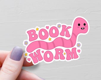 Bookworm Sticker, Vinyl Stickers, Book Lover Gift, Book Stickers, Book Worm Water Bottle Stickers, Laptop Stickers, Bookish Stickers - S247
