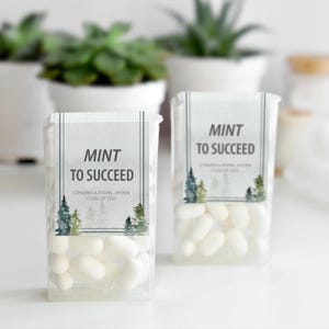 Woodland Forest Mint To Succeed Aufkleber, Abschlussfeier Gastgeschenke Etiketten für Pfefferminzbonbons, Beginn Minze Gastgeschenke, personalisierte Abschlussgeschenke