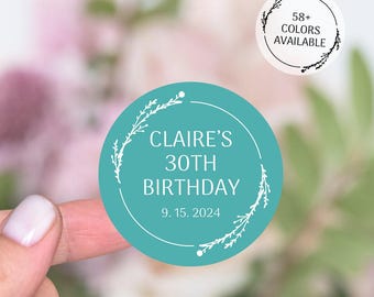 Custom Thank You Stickers Birthday, Round Birthday Stickers, 30th Birthday Party Favor Labels, Happy Birthday Stickers, Birthday Labels