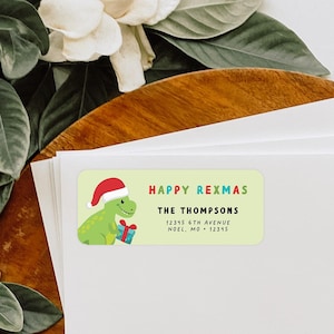 Etiquettes d'adresse personnalisées pour Noël, dinosaure original, stickers enveloppe TRex Happy Rexmas Holiday, étiquettes d'adresse personnalisées - CA68