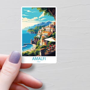 Sticker Amalfi, Stickers voyage en vinyle, Stickers Côte amalfitaine Italie, Sticker bouteille d'eau, Sticker pour ordinateur portable, Stickers bagages, Souvenirs - S637