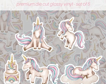 Unicorn Sticker Pack of 5, Vinyl Stickers, Unicorn Stickers, Cute Stickers, Unicorn Lover Gift, Scrapbook Laptop Water Bottle Stickers