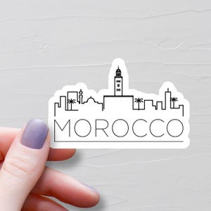 Sticker Maroc, Stickers de voyage en vinyle, Ligne d'horizon de monuments, Sticker marocain, Sticker bouteille d'eau, Stickers pour ordinateur portable, Sticker pour bagage - S969