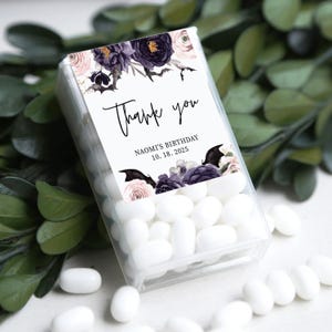 Autocollants gothiques d'anniversaire à la menthe, étiquettes de cadeau d'anniversaire Halloween effrayantes à la menthe, cadeaux personnalisés d'anniversaire de sorcière pour remerciements