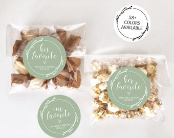 Wedding Candy Bags Stickers, His And Her Favorite Stickers, Wedding Candy Favors Labels, Thank You Stickers Wedding, Our Favorite Sticker
