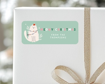 Christmas Gift Tags Stickers, Personalized To From Stickers, Meowy Christmas Gift Labels, Quirky Cat Gift Labels, Present Stickers - CA65