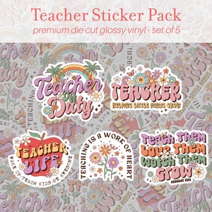 Teacher Sticker Pack of 5, Vinyl Stickers, Teacher Gifts, Teacher Appreciation Week Gifts, Teacher Gift From Students, Water Bottle Stickers