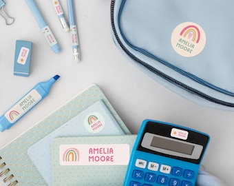 School Supply Labels, Rainbow Name Stickers Vinyl, Custom Name Labels, Personalized School Labels, Daycare Labels Waterproof Dishwasher Safe
