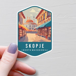 Sticker Skopje, Stickers de voyage en vinyle, Sticker Macédoine du Nord, Pays européen, Sticker bouteille d'eau souvenir Europe, Stickers ordinateur portable - S774