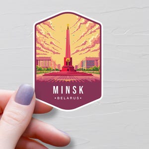 Sticker Minsk, Stickers voyage en vinyle, Sticker Biélorussie, Pays européen, Sticker Europe bouteille d'eau, Stickers ordinateur portable, Cadeaux souvenir - S747