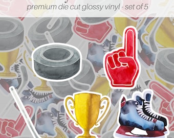 Ice Hockey Sticker Pack Of 5, Vinyl Stickers, Hockey Team Gifts, Hockey Gifts, End of Season Gift, Hockey Stickers, Hockey Player Gift