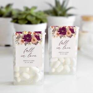 Étiquettes de faveur de mariage d'automne pour les menthes, autocollants de menthe d'automne d'amour, floral de pêche de Bourgogne, cadeau d'invité de remerciement de mariage d'automne pour être menthe