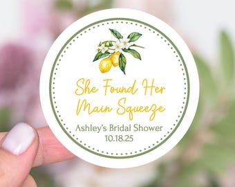 Lemon Bridal Shower Favors Stickers, She Found Her Main Squeeze, Citrus Bridal Shower Thank You Stickers, Lemon Bachelorette Party Labels