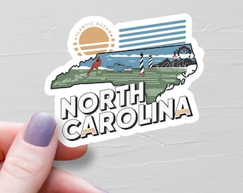 North Carolina Sticker, Vinyl Stickers, Travel Stickers, North Carolina Map Sticker, North Carolina State Decal, Water Bottle Stickers, S462