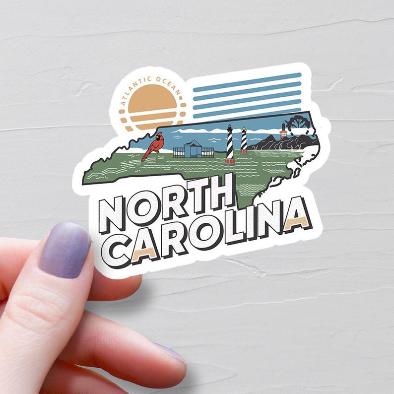 North Carolina Sticker, Vinyl Stickers, Travel Stickers, North Carolina Map Sticker, North Carolina State Decal, Water Bottle Stickers, S462 image 1