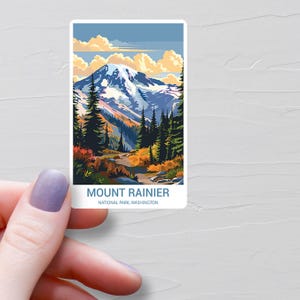Stickers parc national du mont Rainier, autocollants de voyage en vinyle, décalcomanies parc national des États-Unis, État de Washington, autocollants bouteilles d'eau, S602