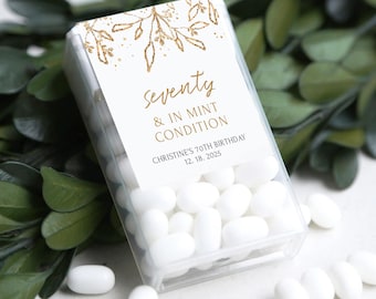 70th Birthday Party Favor Mint Labels, Seventy & In Mint Condition, Mint Favor Stickers, Personalized Gold Christmas Birthday Favors Sticker