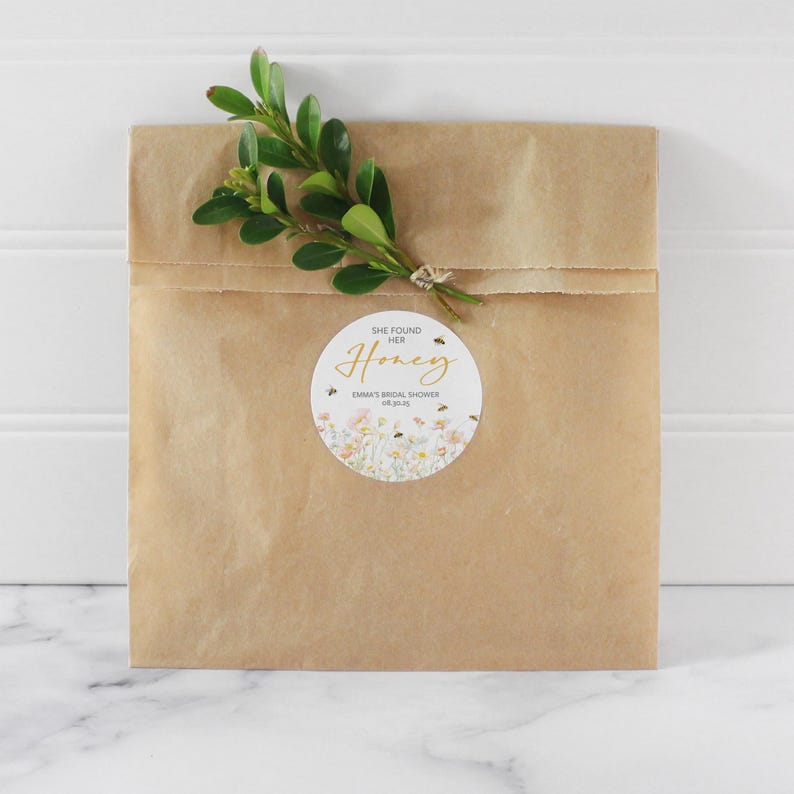 She Found Her Honey, Bee Bridal Shower Favors Stickers, Wildflower Bumble Bee Bridal Shower, Bride To Bee, Wedding Shower Thank You Labels image 7