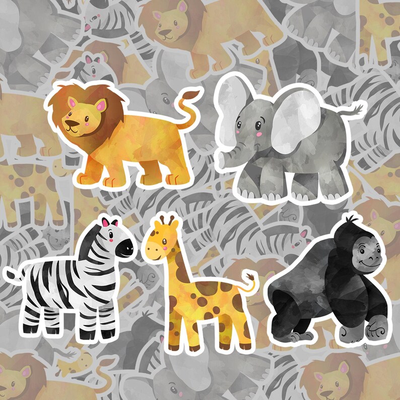 Safari Animals Sticker Pack of 5, Vinyl Stickers, Zoo Animal Stickers ...