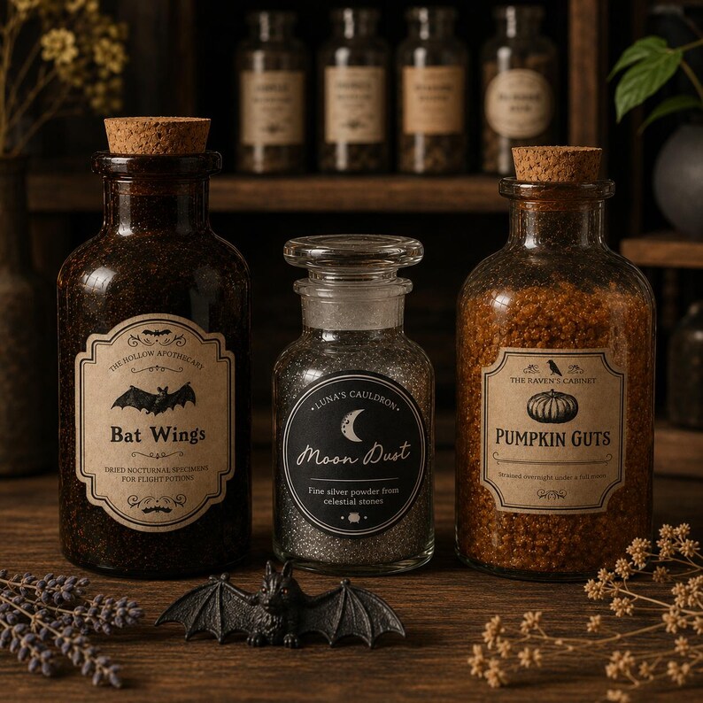 Halloween party potion bottle label collection
