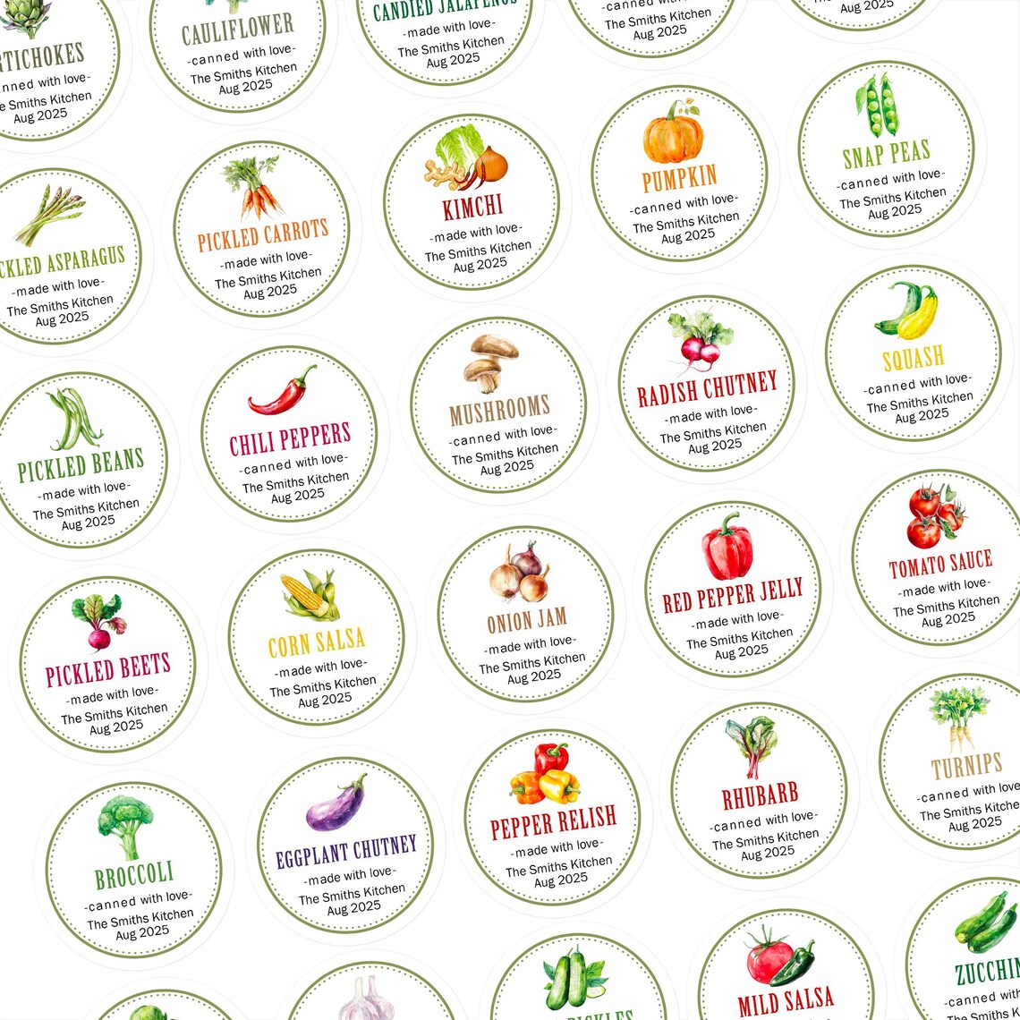 Canning Labels, Custom Kitchen Labels, Fruit & Vegetable Food ...